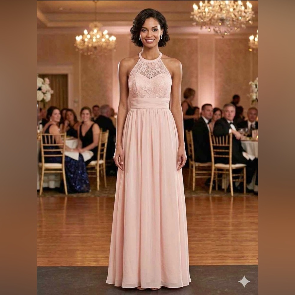 Chic Blush Lace Halter Maxi Dress